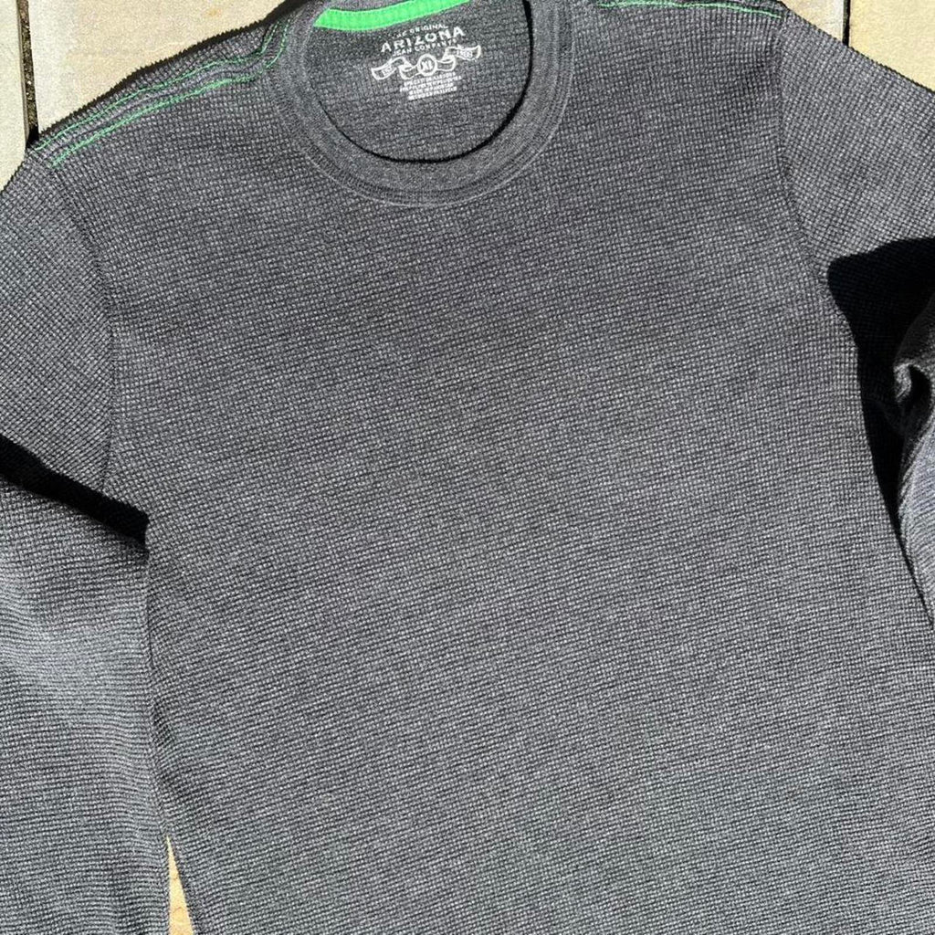 Y2K Minimalist Grey + Green Stitch Waffle Knit Thermal