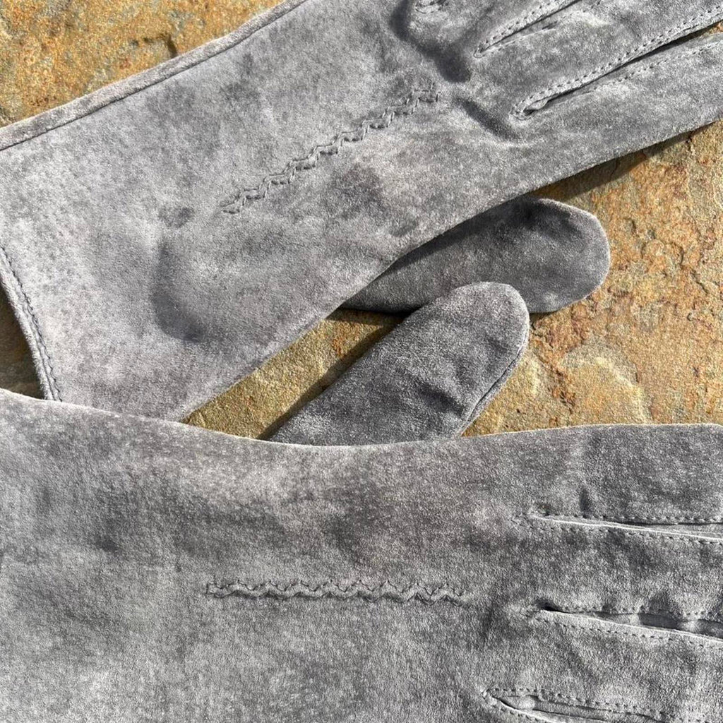 Vintage 90s Grey Suede Leather Gloves