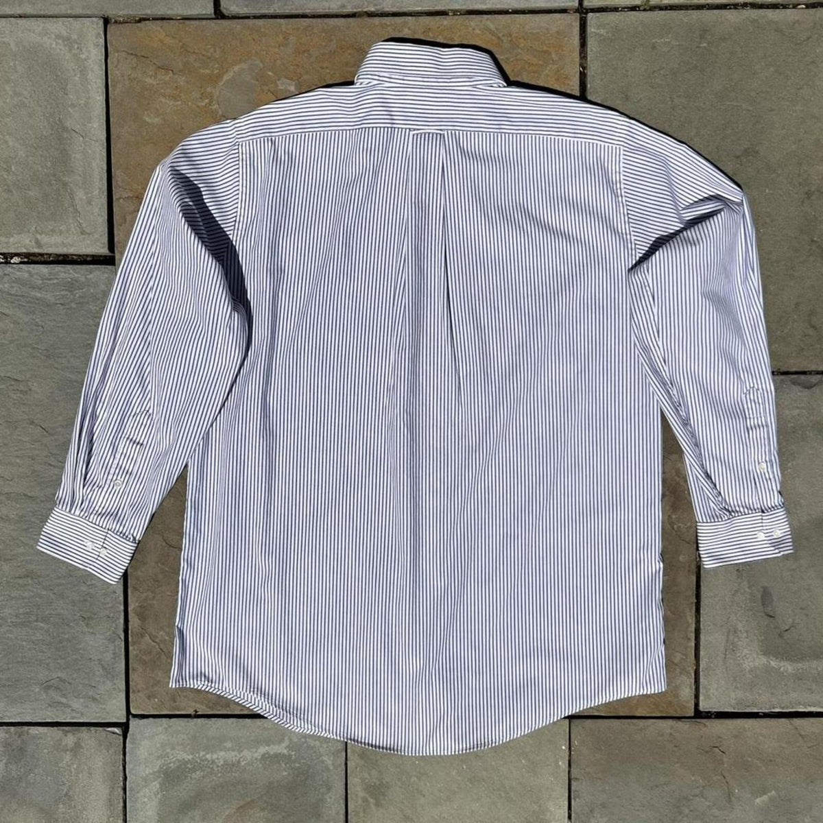 Neo-Vintage 90s Blue White Vertical Stripe Button Down Shirt