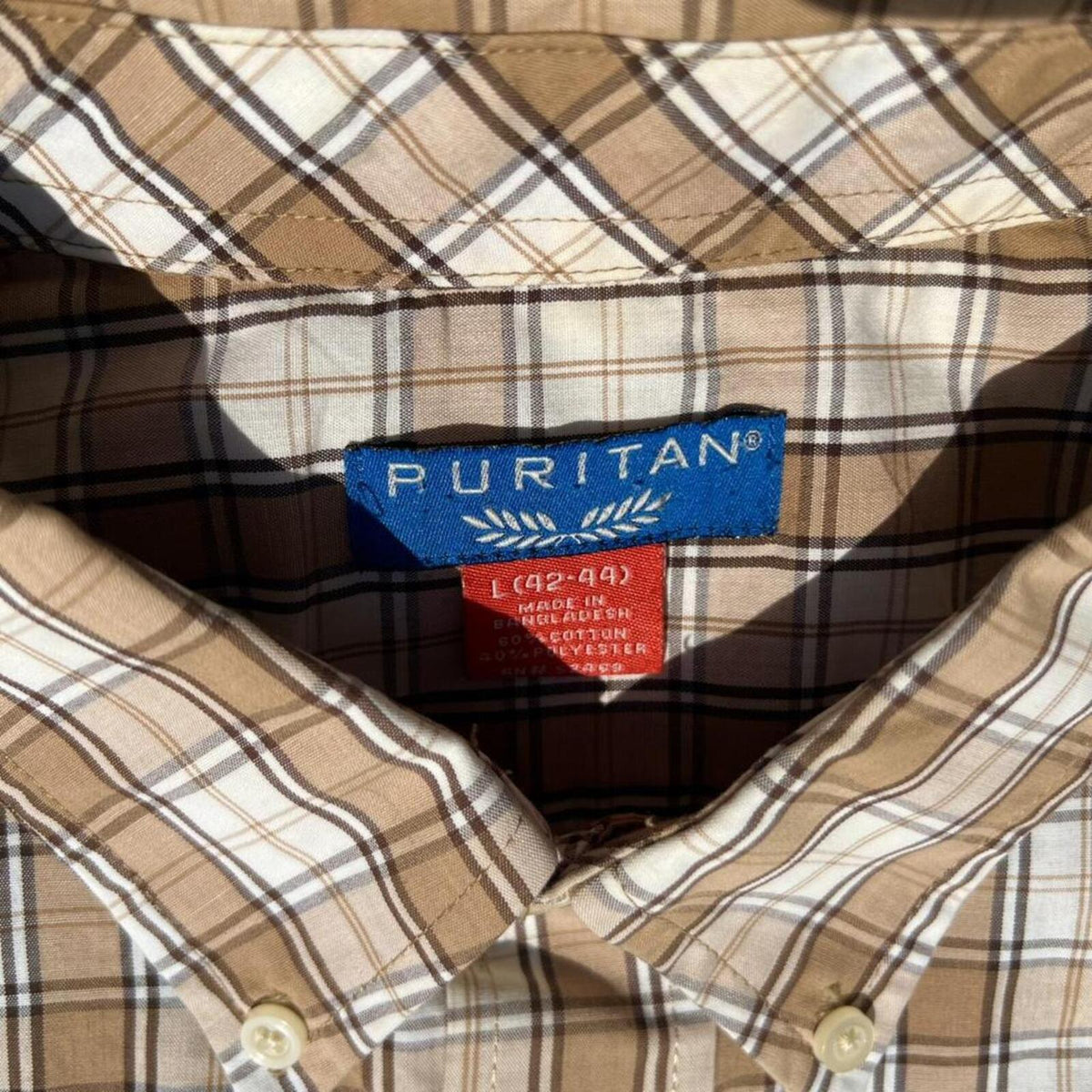 Vintage 80s Tan Brown Plaid Button Down Shirt