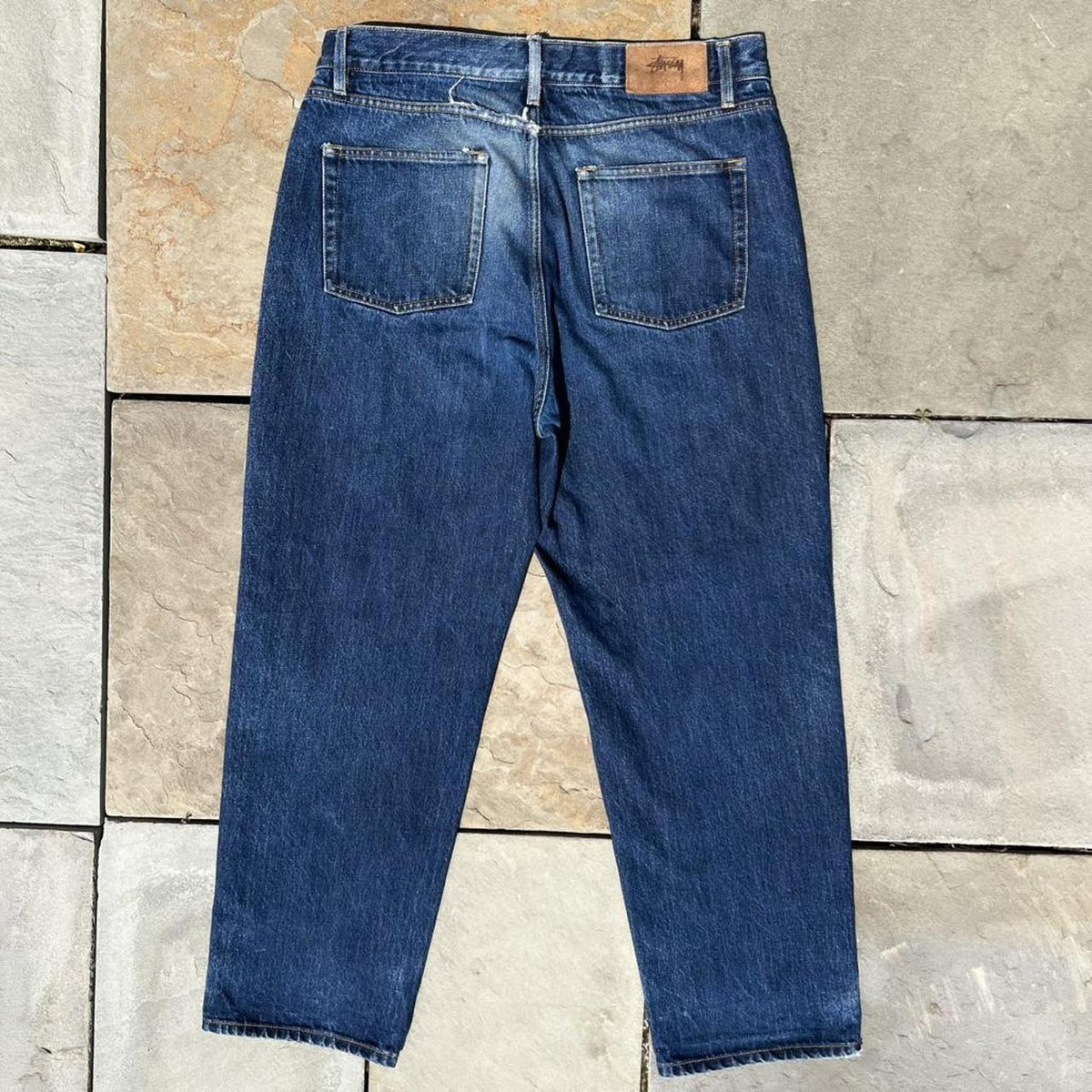 Stussy Distressed Patched Washed Indigo Big Ol’ Jeans