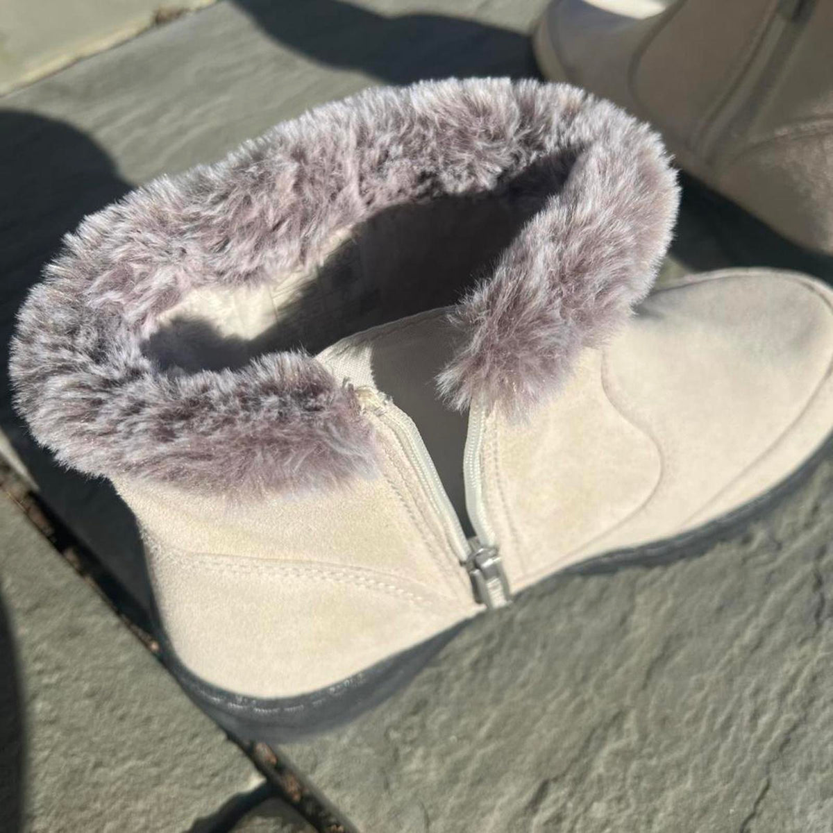 Cream Suede Faux Fur Collar Water Repellant Boots
