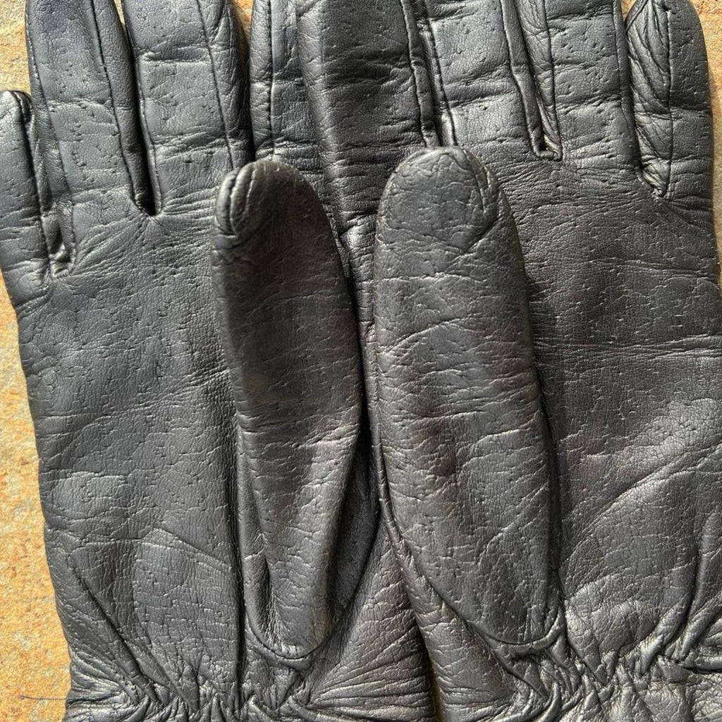 Vintage 90s Textured Black Leather Gloves