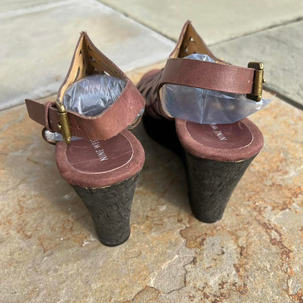Dark Brown Leather Sandal Wedge High Heels