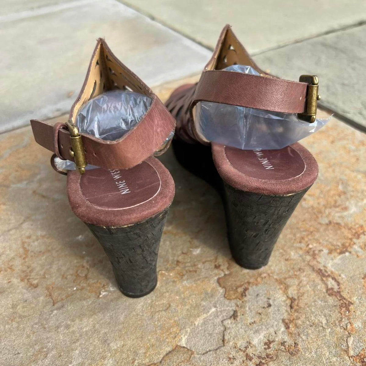 Dark Brown Leather Sandal Wedge High Heels