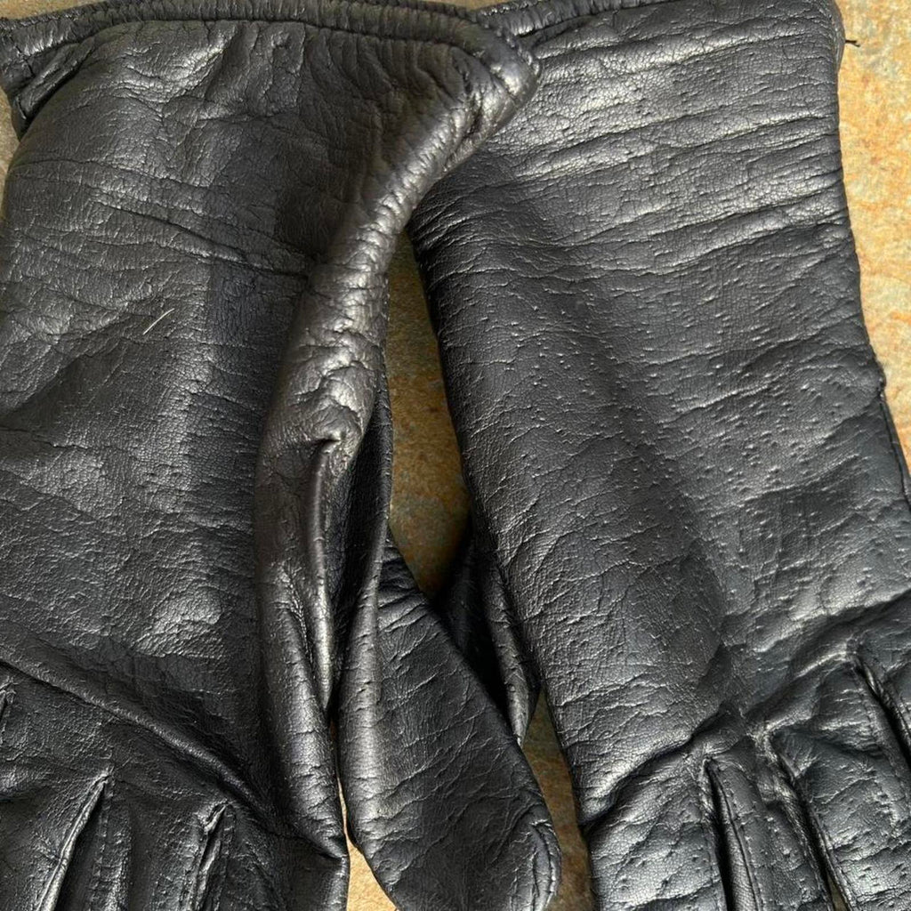 Vintage 90s Textured Black Leather Gloves
