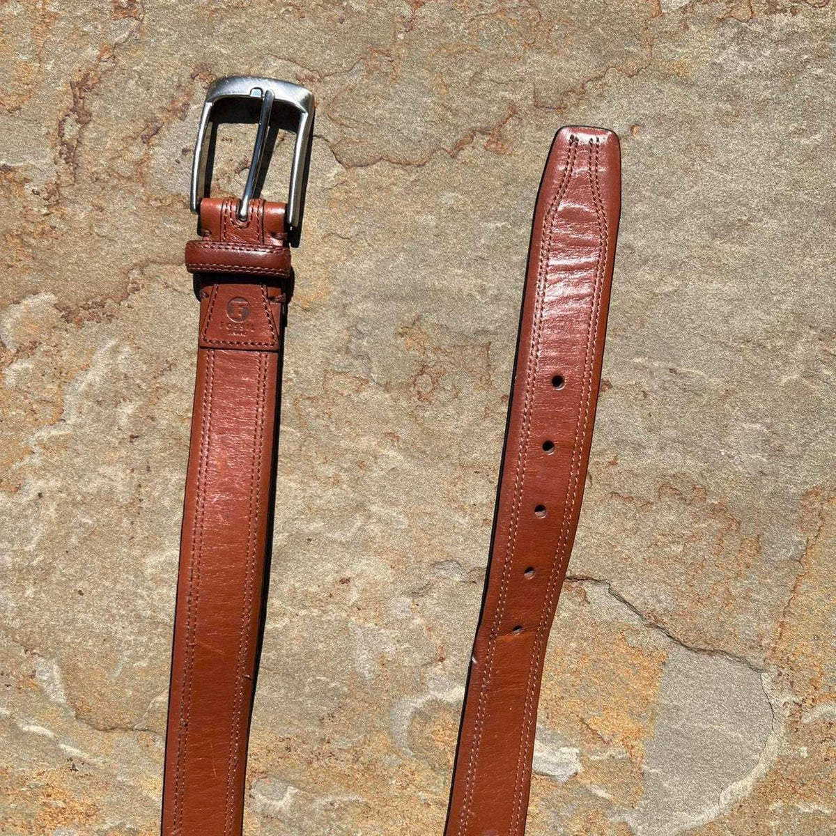 Y2K Light Brown Double Stitched Leather Belt