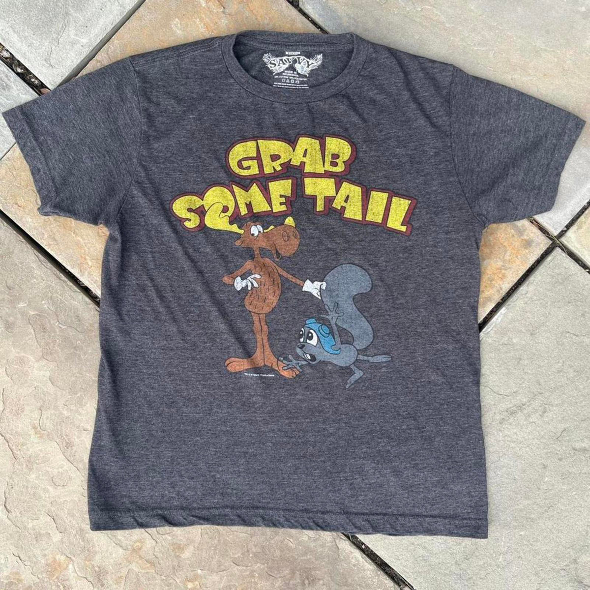 Dark Grey Grab Some Tail Rocky and Bullwinkle T-Shirt