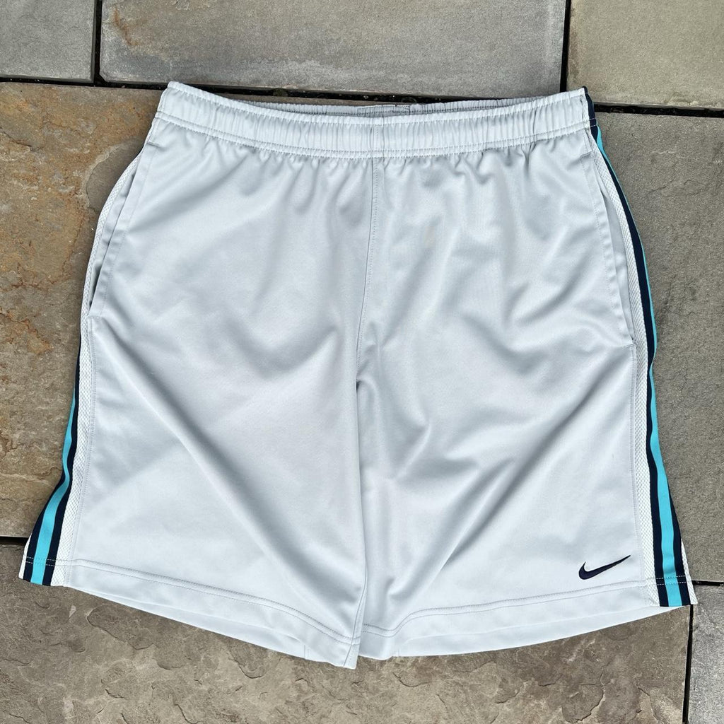 Nike Grey + Teal/Navy Vertical Stripe Workout Shorts