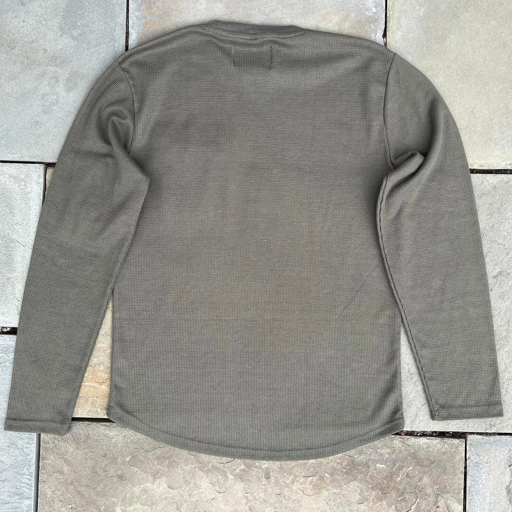 Olive Green Utility Pockets Gorpcore Waffle Knit Thermal