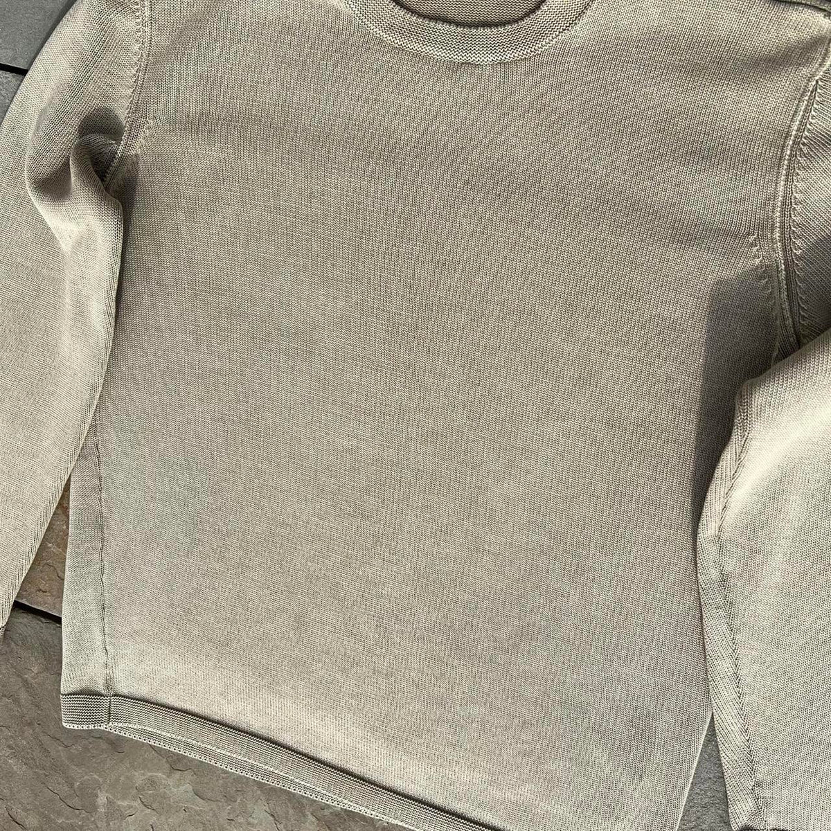 Garment Dyed Tan Knit Crewneck Sweater
