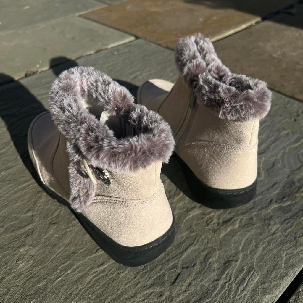 Cream Suede Faux Fur Collar Water Repellant Boots