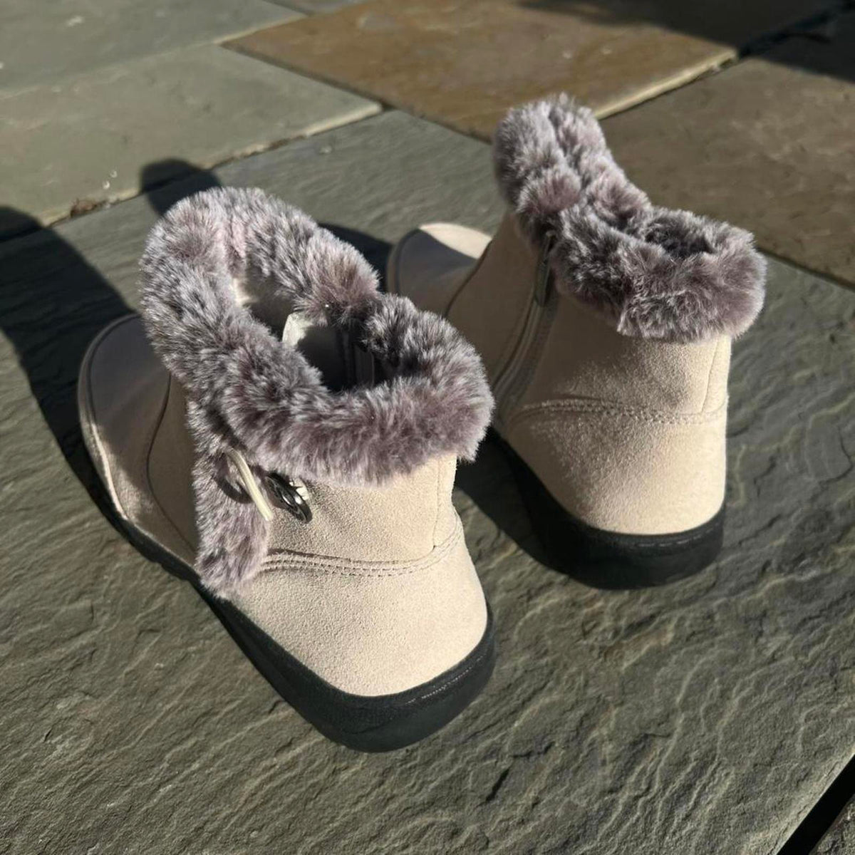Cream Suede Faux Fur Collar Water Repellant Boots