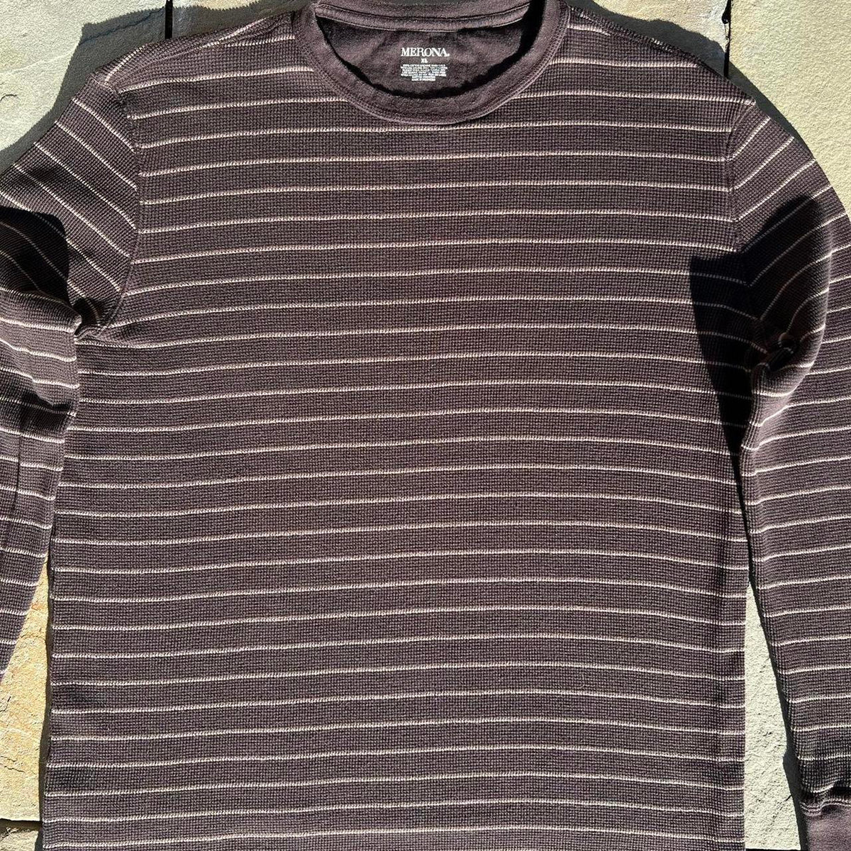 Brown Tan Striped Waffle Knit Thermal