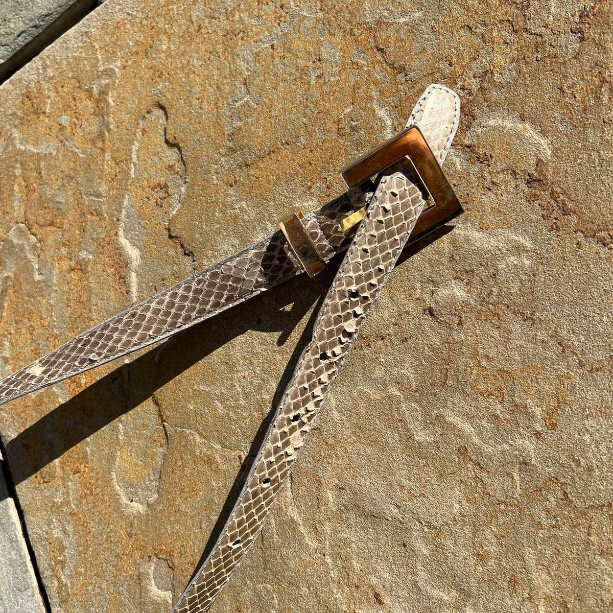 Vintage 80s Genuine Snake Skin Tan Grey Belt