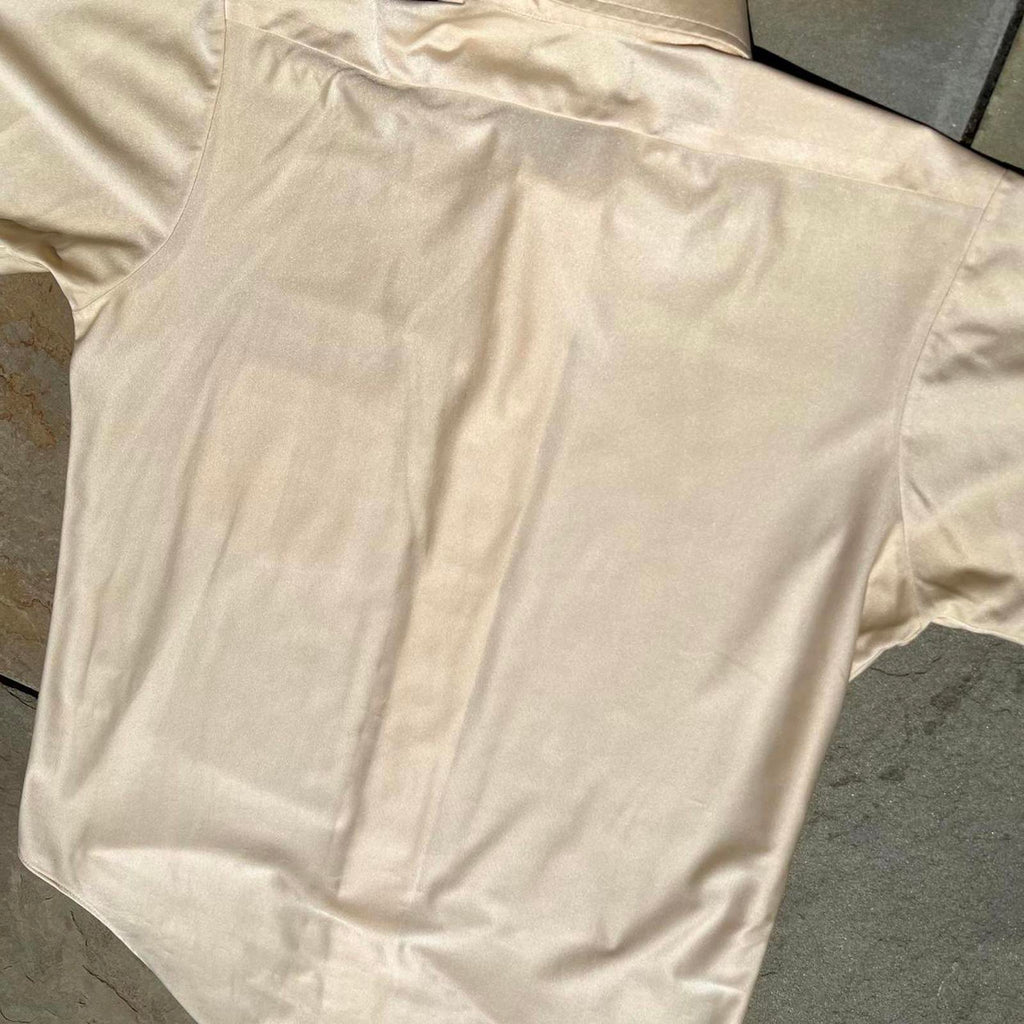 Vintage 70s Pale Yellow Qiana Nylon Short Sleeve Club Shirt