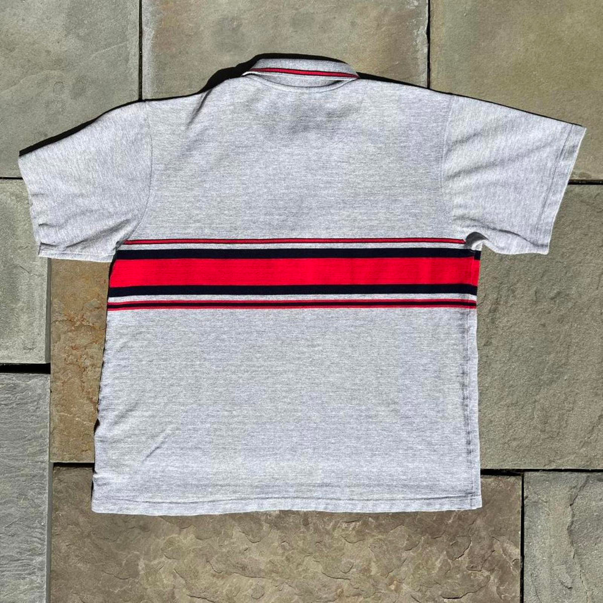 Vintage Y2K Grey + Red Colorblock Stripe Zip Polo