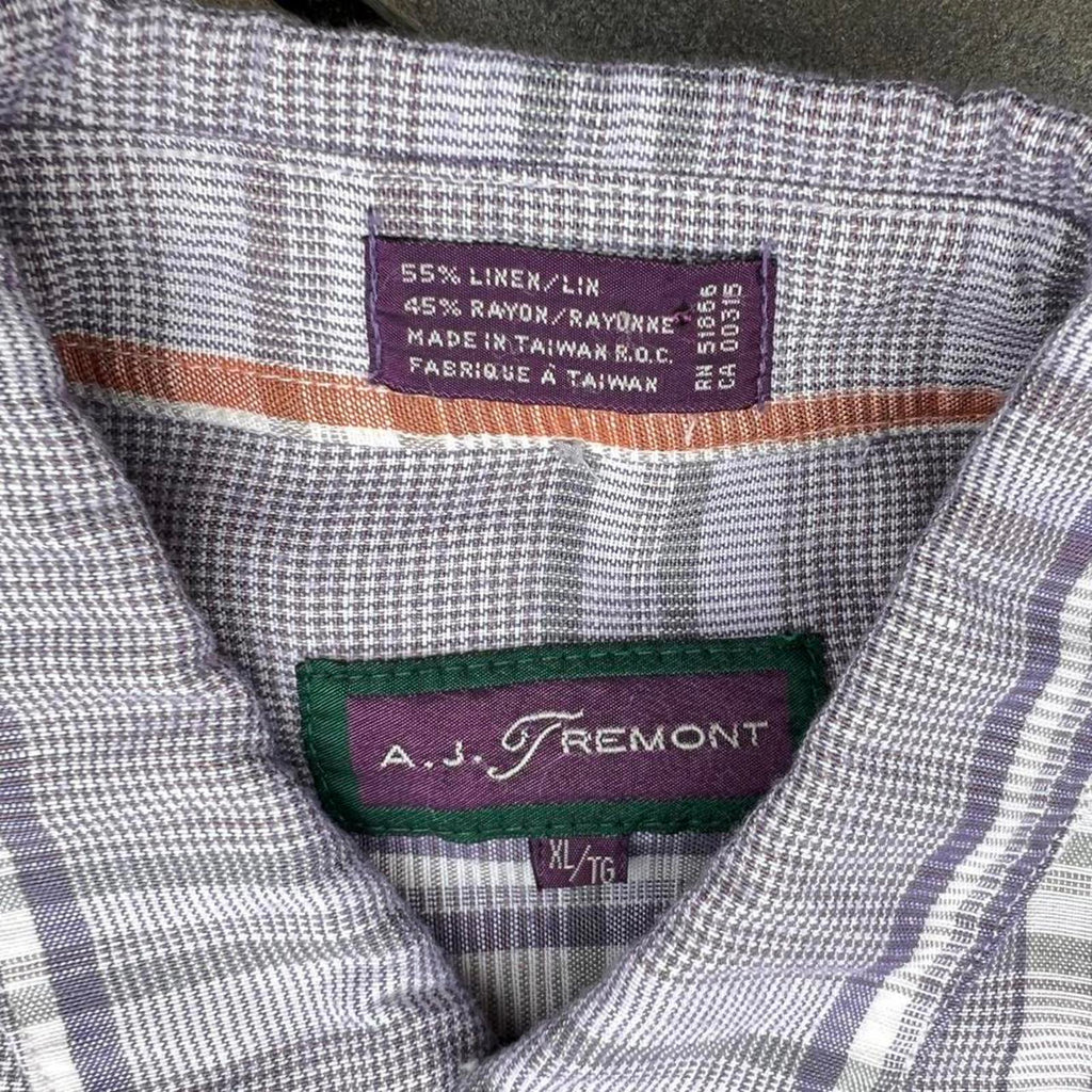 Neo-Vintage 90s Purple Orange Houndstooth Plaid Linen Shirt