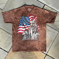 American Flag Wolf Brown Dye T-Shirt