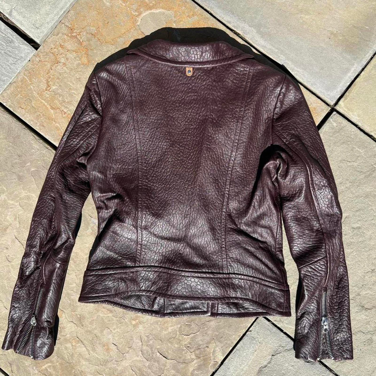 Mackage Montreal Burgundy Textured Leather Biker Jacket