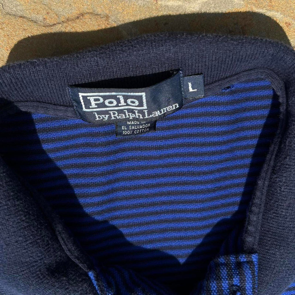 Y2K Polo by Ralph Lauren Blue Navy Micro Stripe Pique Polo