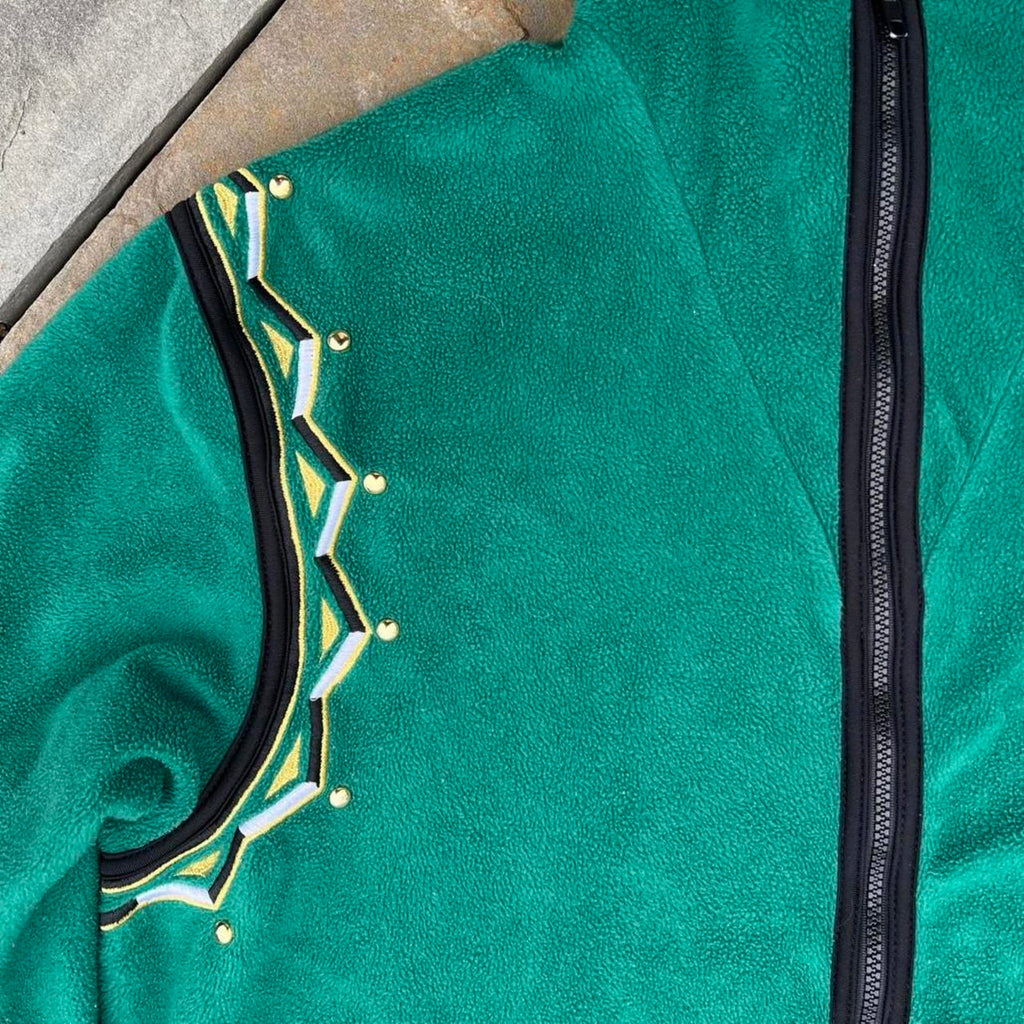 Vintage 80s Green Fleece Embroidered Zip Jacket