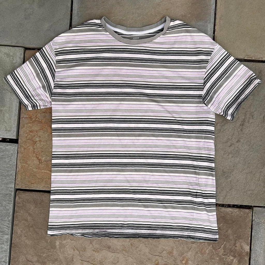 Y2K Olive Cream Pink Black Varied Striped T-shirt