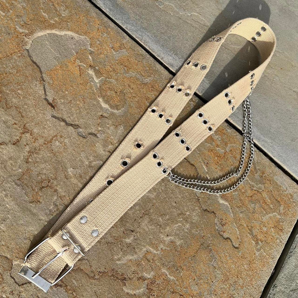 Y2K Woven Canvas Grunge Belt w/ Metal Chain