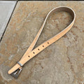 Vintage 90s Italian Leather Tan/Pale Purple Stitch+Edge Belt