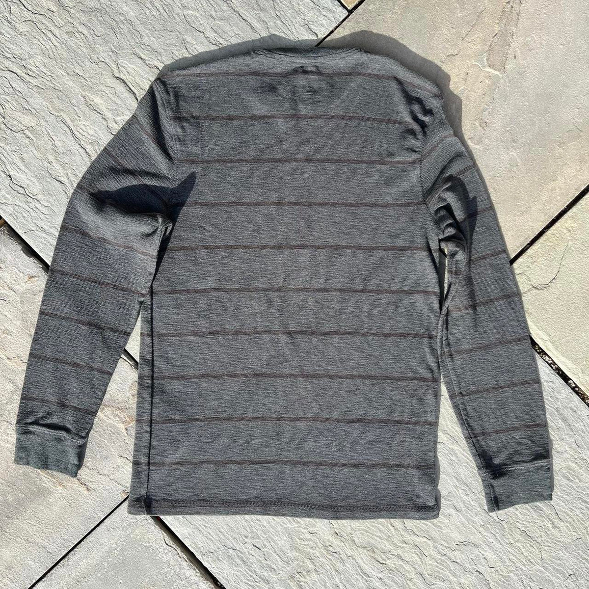 Dark Grey Heather Burgundy Striped Waffle Knit Thermal