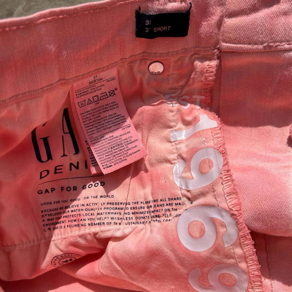 Pink Peach Overdyed Reworked Frayed Denim Shorts