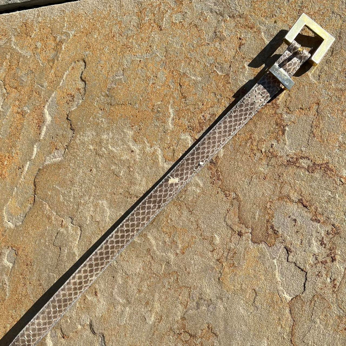 Vintage 80s Genuine Snake Skin Tan Grey Belt