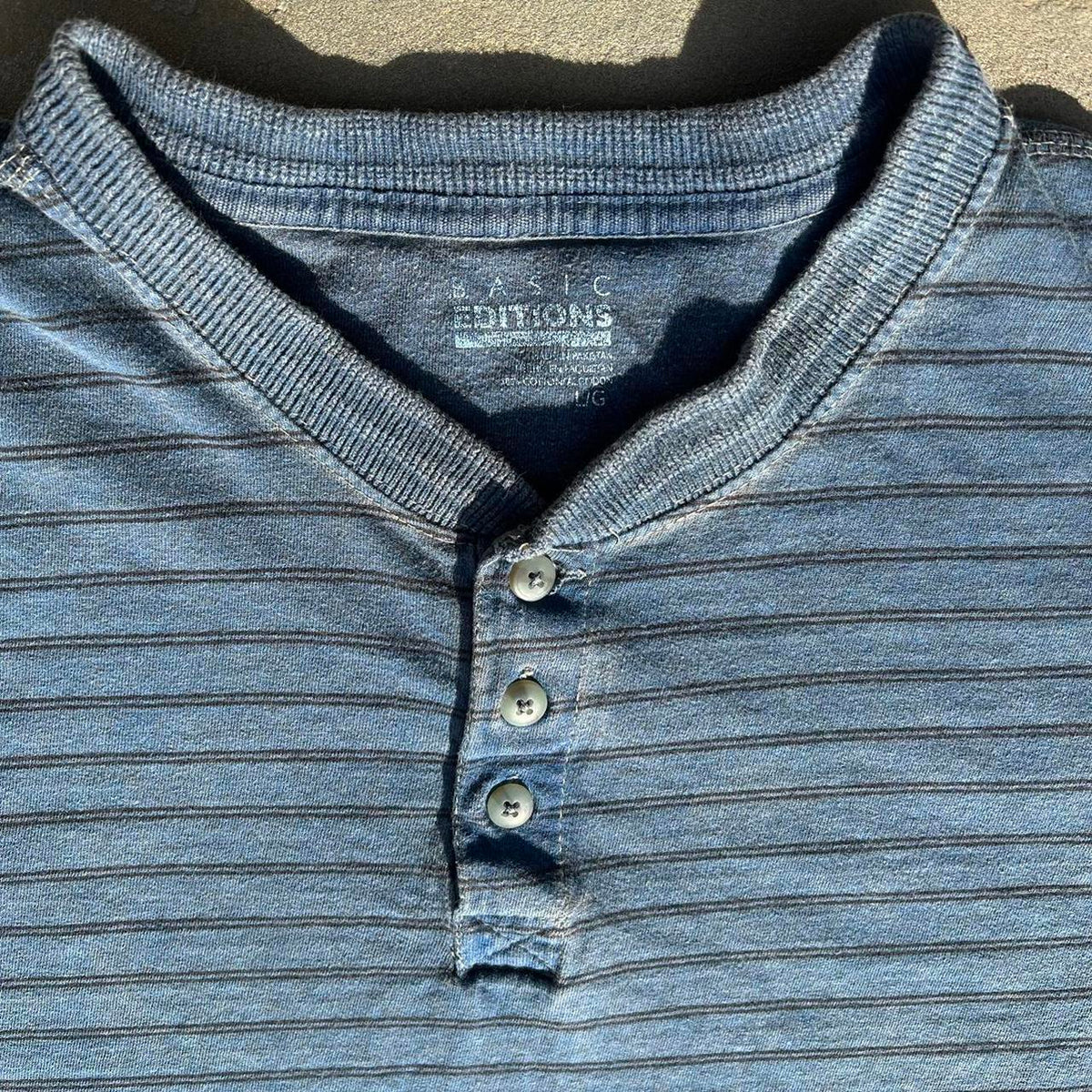 Y2K Blue Tan Overdyed Reworked Striped Henley