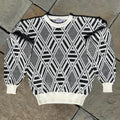 Vintage 80s Cream + Grey Knit Pattern Crewneck Sweater