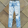 Distressed Pink Paint Splatter Ripped Light Wash Slim Jeans