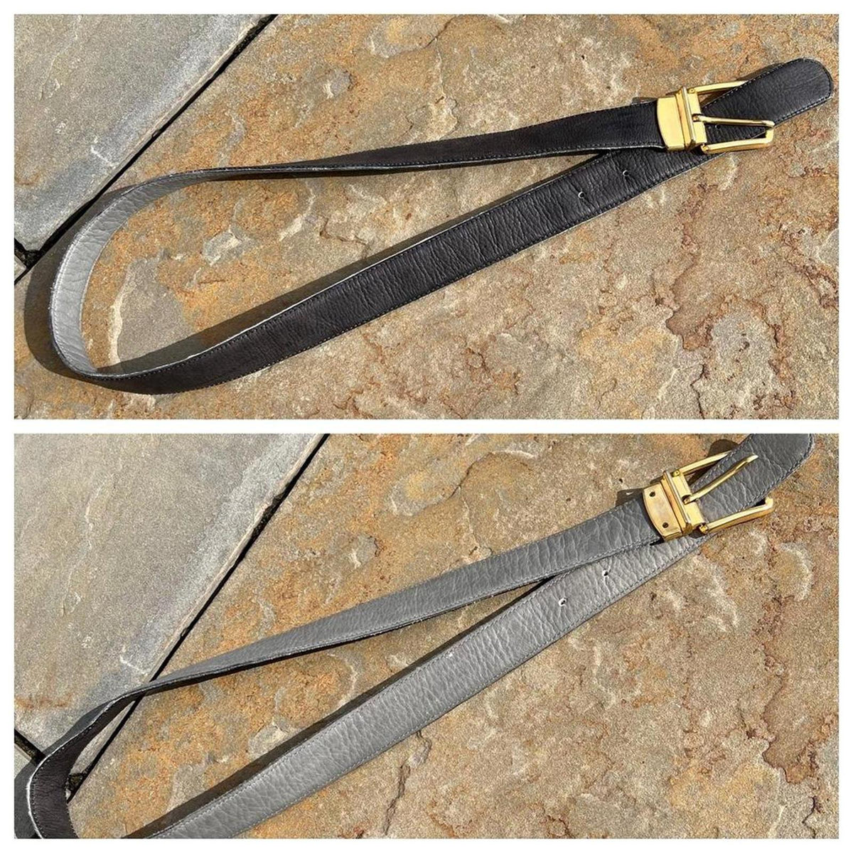 Vintage 90s Reversible Black/Grey Leather Belt
