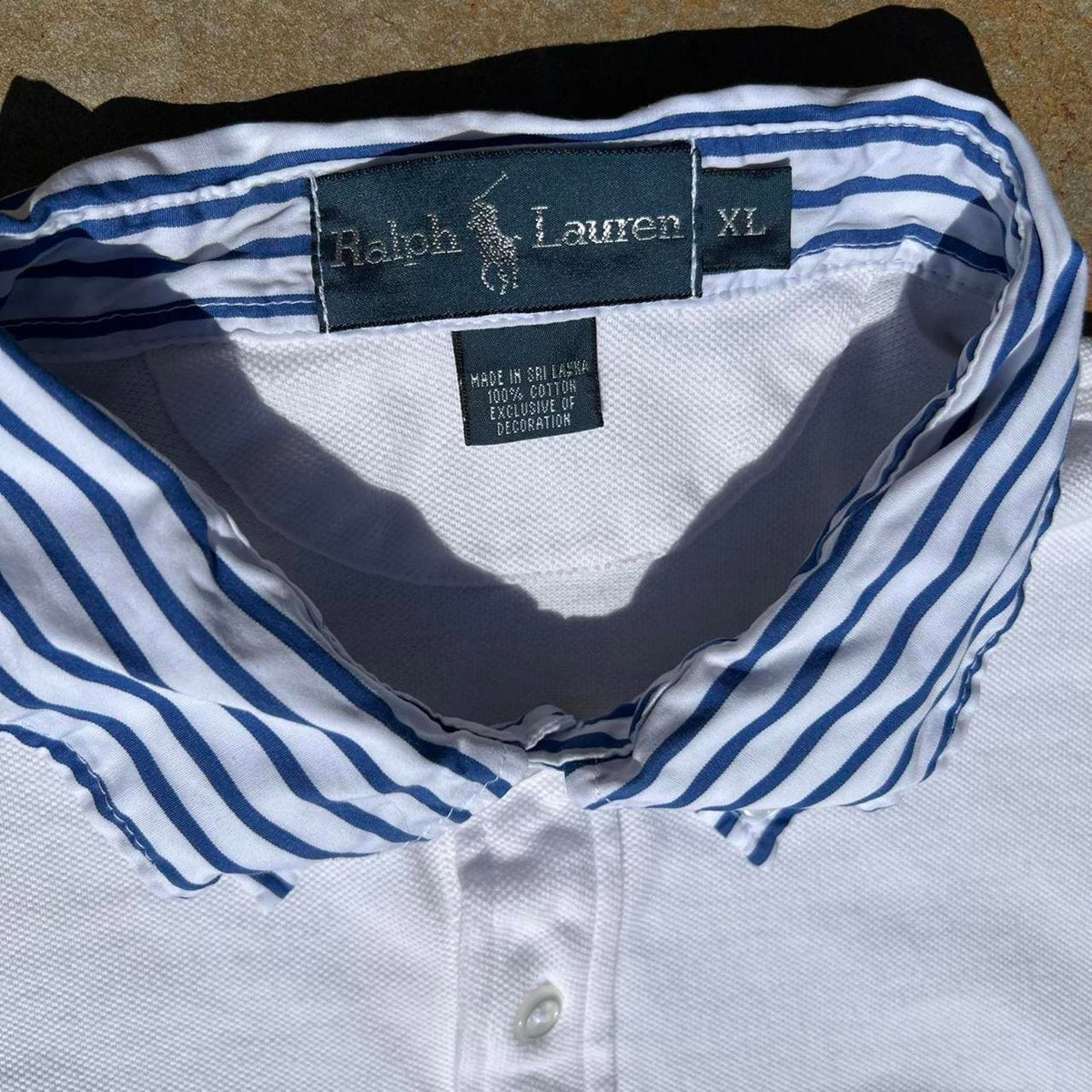 Y2K Polo by Ralph Lauren Poplin Stripe Collar Pique Polo