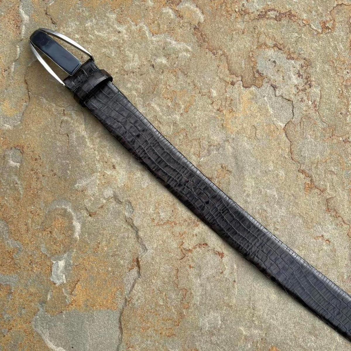 Vintage 90s Designer Dark Brown Croc Embossed Leather Belt
