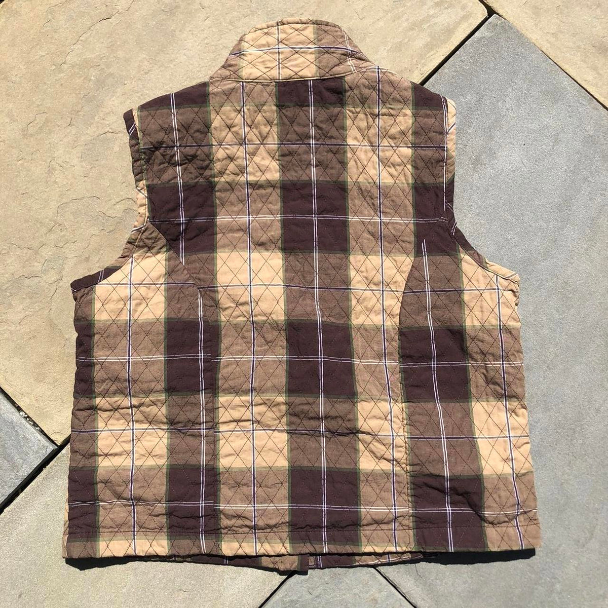 Vintage 90s Quilted Plaid Snap Vest
