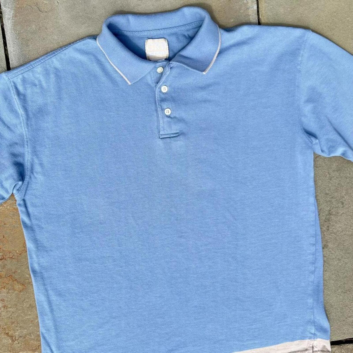 Neo-Vintage 90s Made in USA Blue + Tan Trim Polo Shirt