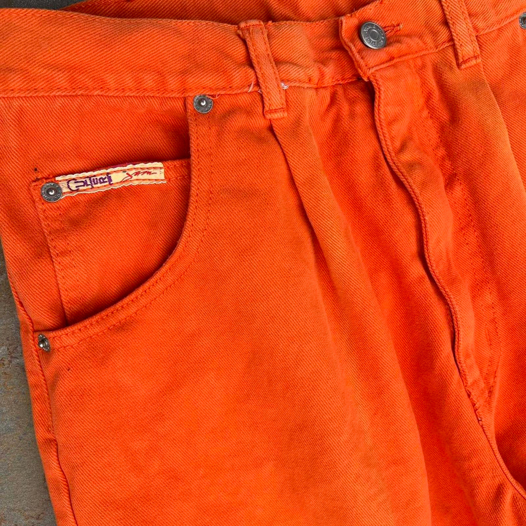 Neo-Vintage 90s Orange Denim Pleated Jeans