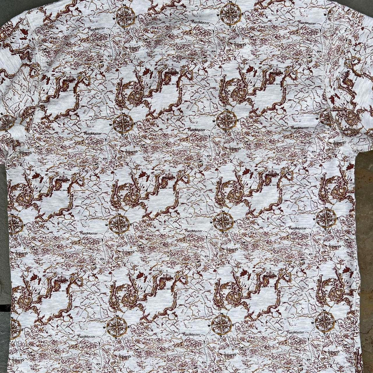 Y2K Compass Map Pattern Short Sleeve Henley T-Shirt