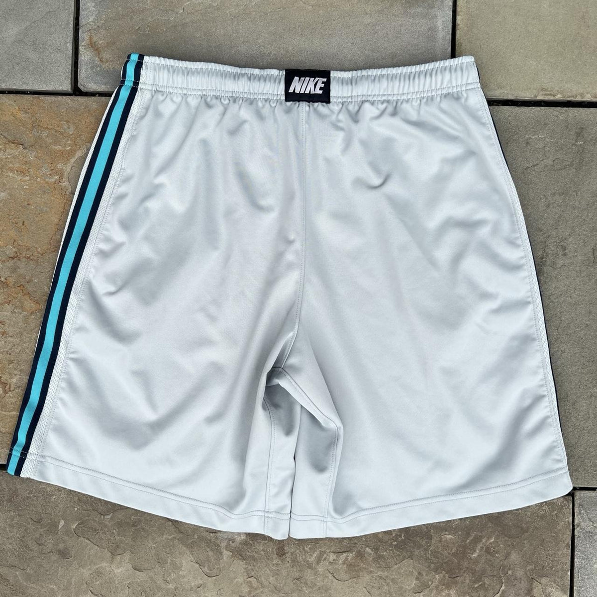 Nike Grey + Teal/Navy Vertical Stripe Workout Shorts