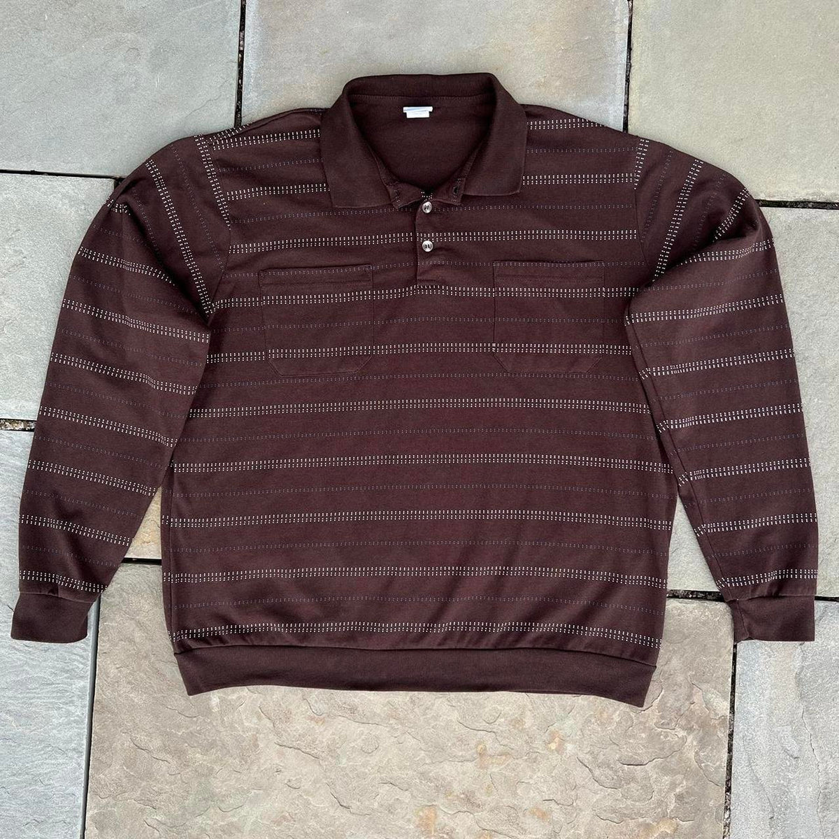 Y2K Brown Dot Stripe Rugby Polo