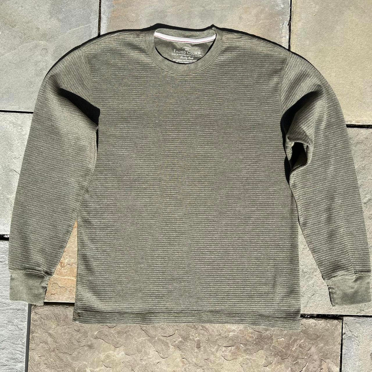Pale Olive Heather Waffle Knit Thermal