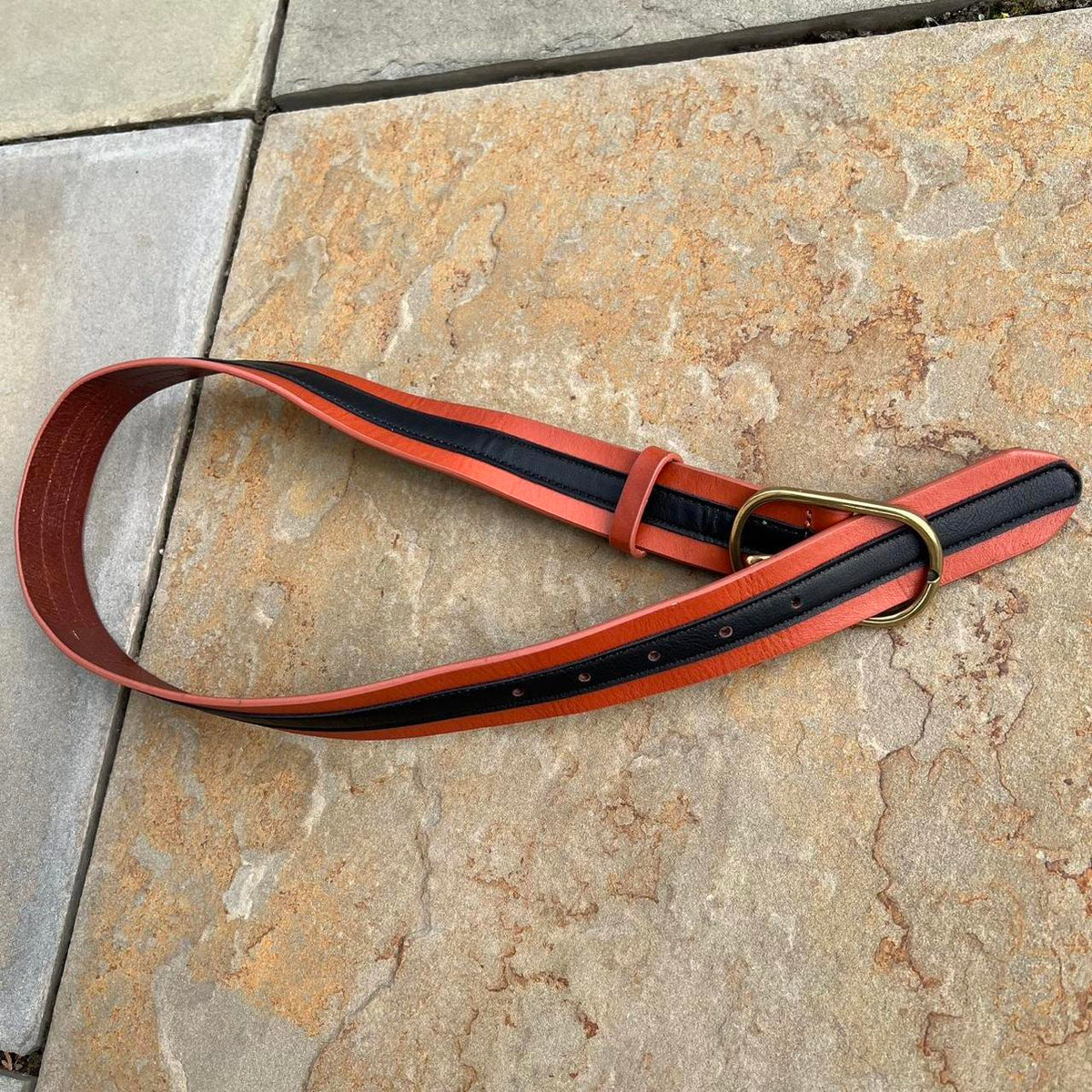 Y2K Brown w/ Black Strip Leather Belt
