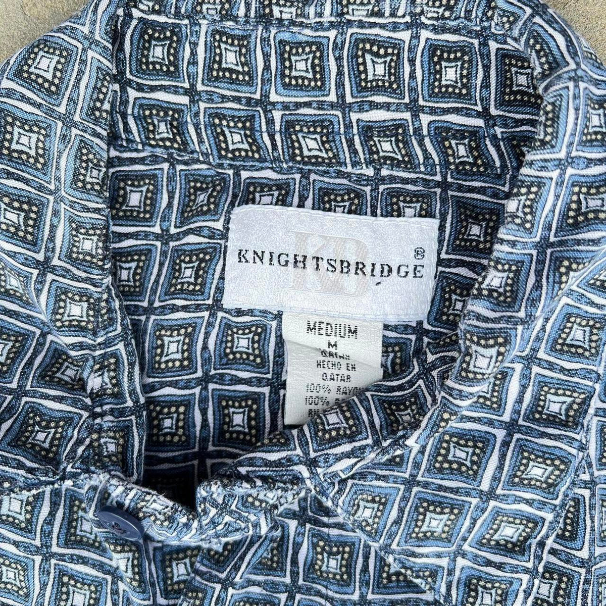 Vintage 90s Blue Square Pattern Club Shirt