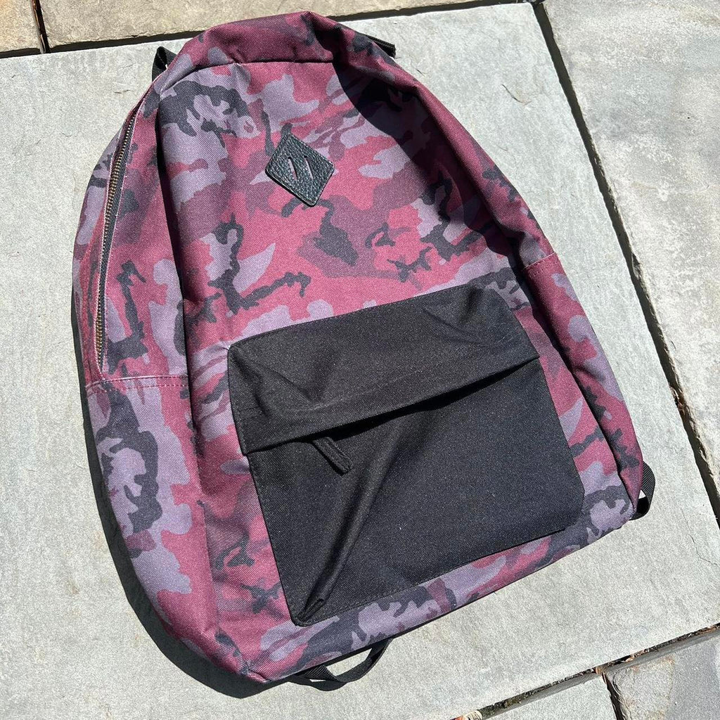 Red Camo Canvas Backpack w/ Black Front Pocket