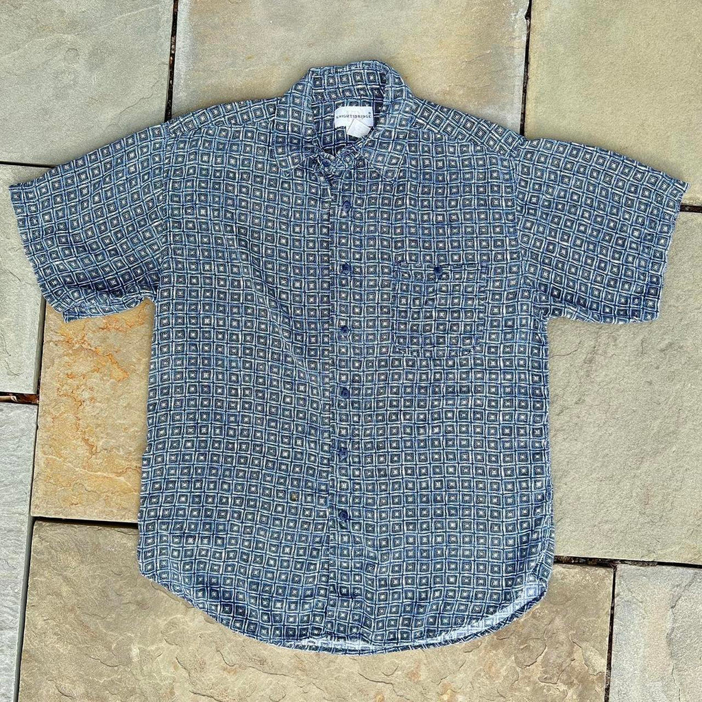 Vintage 90s Blue Square Pattern Club Shirt