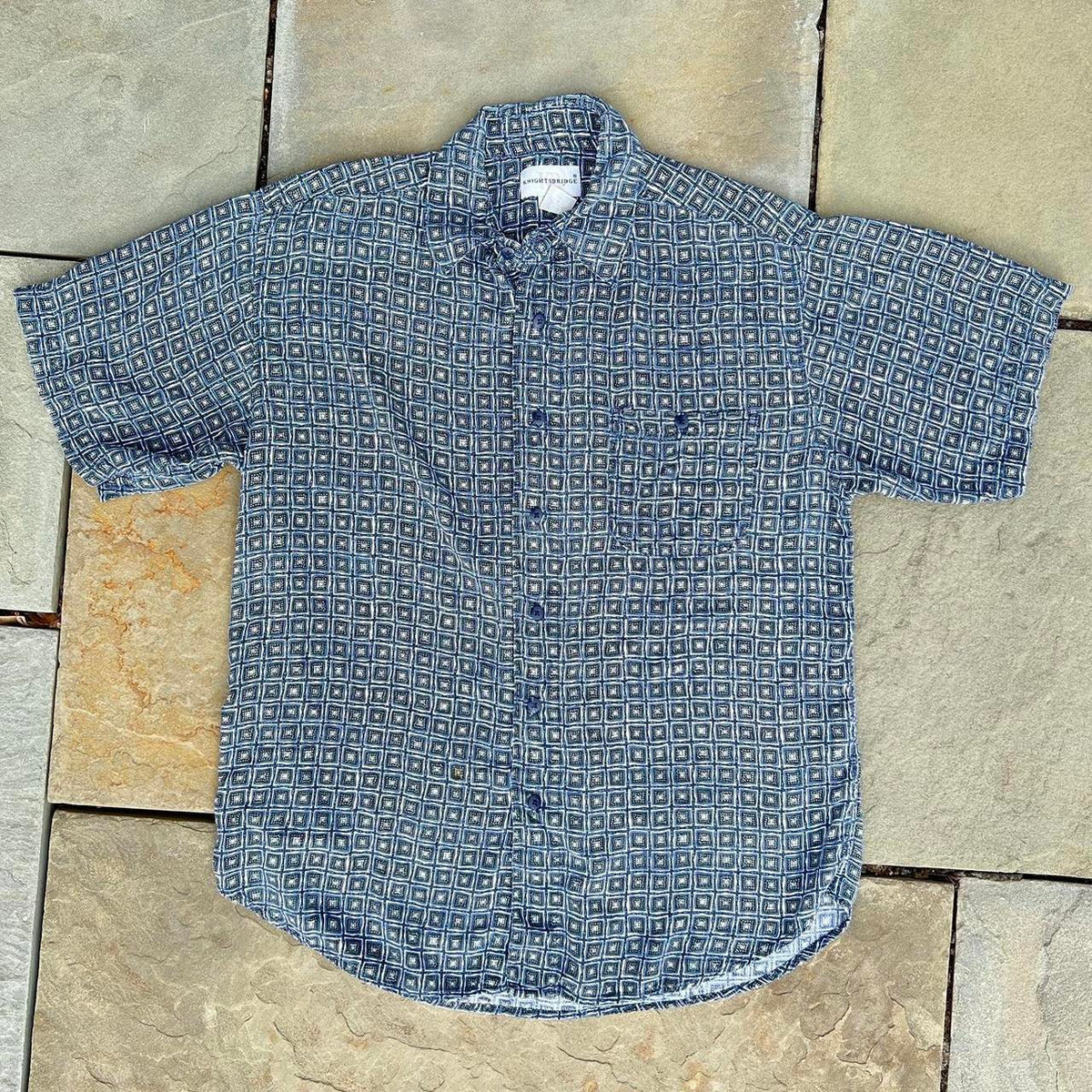 Vintage 90s Blue Square Pattern Club Shirt